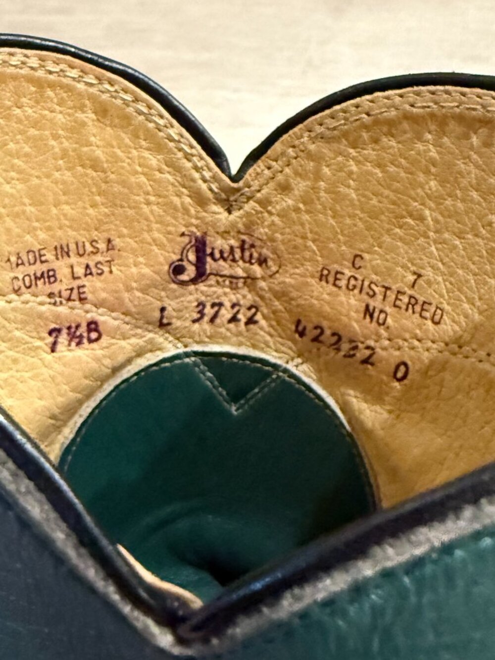Vintage Women's Cowboy Boots Green Leather Justin Style L3722 Size 7.5 - Picture 6 of 7